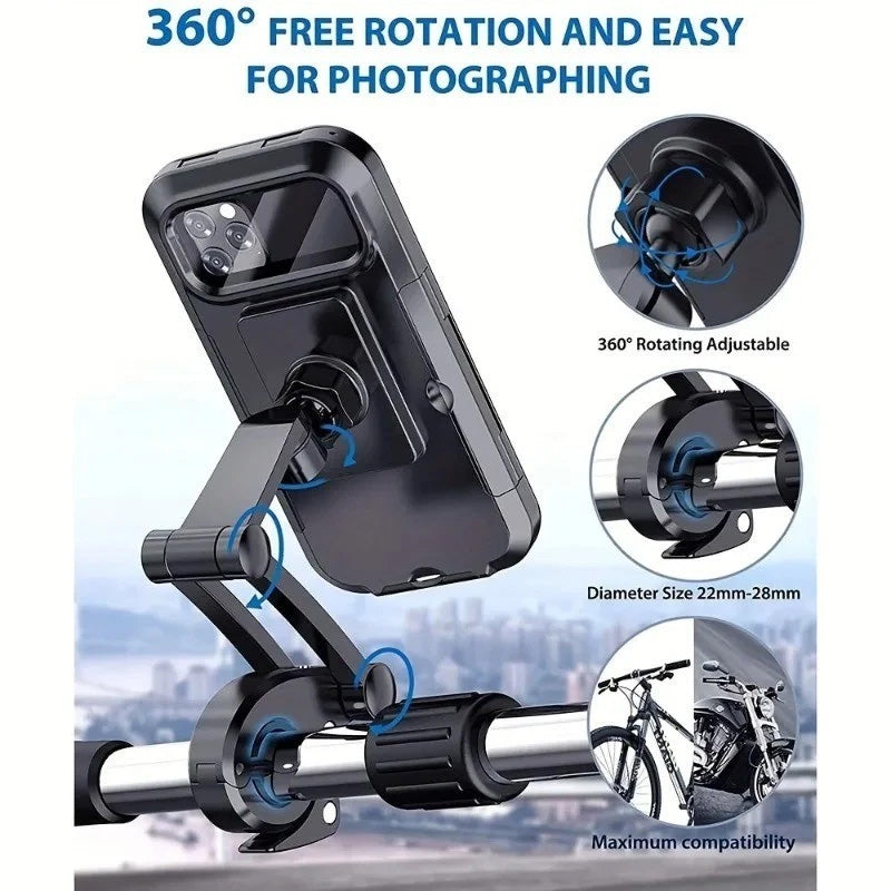 Universal Motorcycle Phone Mount 360° Adjustable Waterproof Bike Holder with Touchscreen Compatible Case
