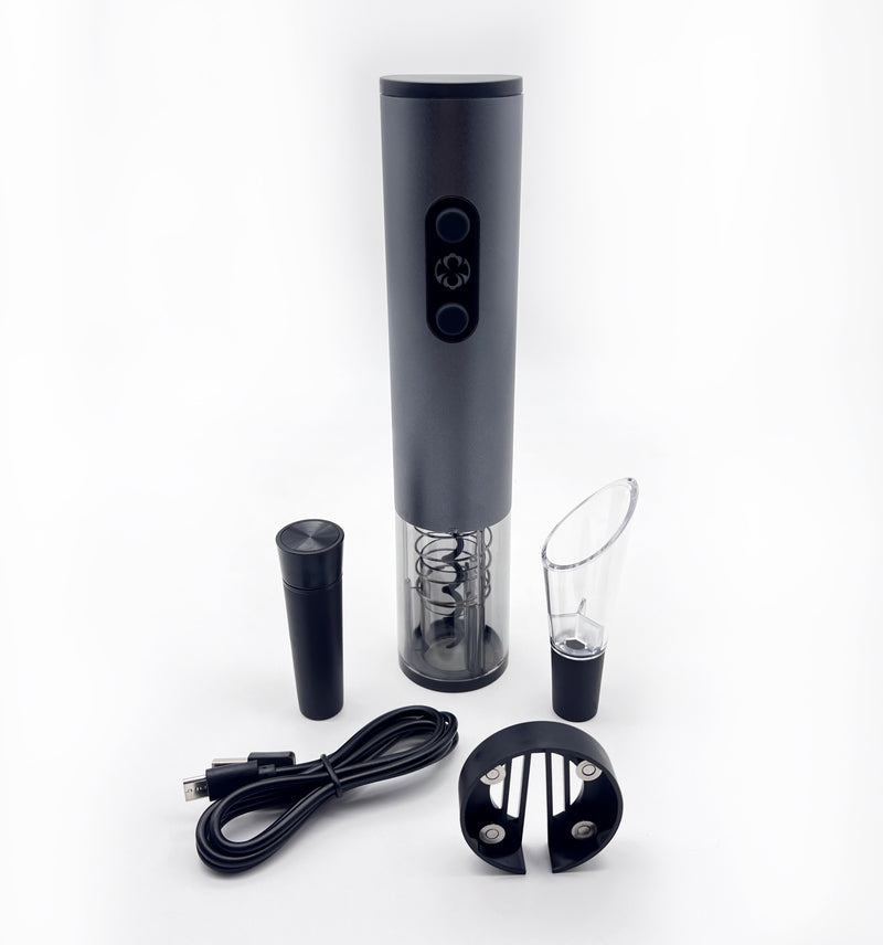 Electric Wine Bottle Opener Set with Foil Cutter and Vacuum Pump, 4 in 1, Black